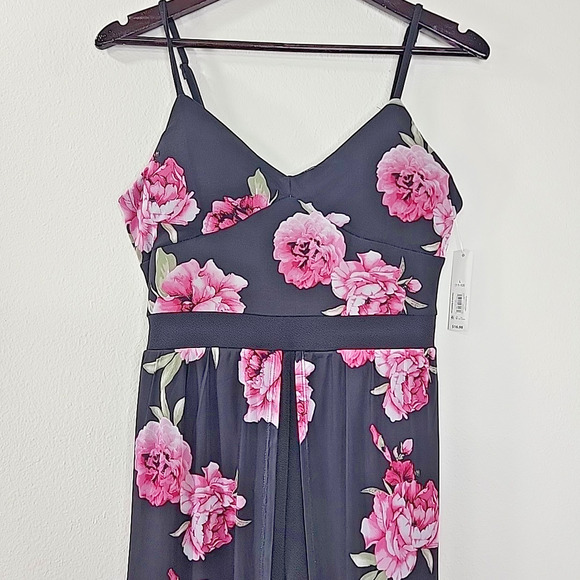 No Boundaries Floral Maxi Romper Sheer Overlay Dress Shorts L Adjustable Straps - Picture 6 of 12